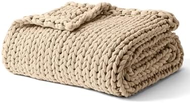 YnM Cooling Weighted Blanket, 100% Cotton Handmade Chunky Knitted Blanket, Weighted Lap, Breathable Heavy Blankets, Machine Washable Throw for Sleep or Home Decor (Beige, 40x50 Inch, 7lbs) by YNM