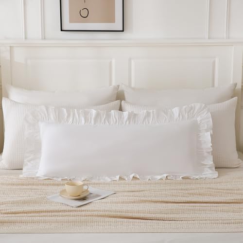 14x36 inches Off White Ruffled Lumbar Pillow Cover 1 Piece - Image 2