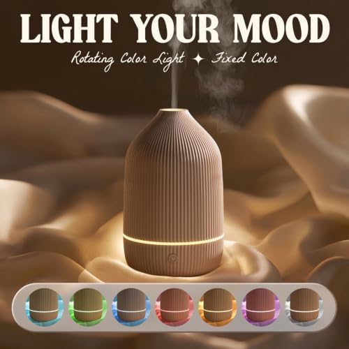 Essential Oil Diffuser, 100ml Aromatherapy Diffuser, Mini Ultrasonic Diffuser for Essential Oil, Home, Office, Cool Mist Humidifier with 7 Led Light, Auto Shut-Off, Brown - Image 4