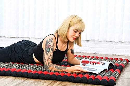 Leewadee - Kapok Roll Mat – Handcrafted Folding Sleep & Relaxation Mattress from Thailand, Ideal as Guest Bed, Camping Mat, Yoga Mat or Traditional Futon, 75 x 39 inches, Black Red - Image 5