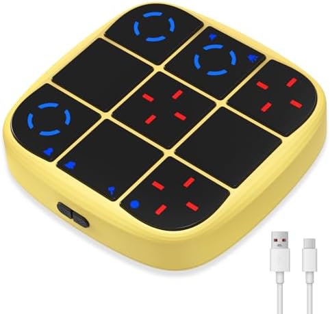 KOQQQ Rechargeable Tic-Tac-Toe Bolt Game, Upgraded 4-in-1 Handheld Puzzle Console, Electronic Educational Memory Game, Portable Travel Car Ride Board Games for Kids Adults (Yellow) by KOQQQ-TicTacToeBoltGame