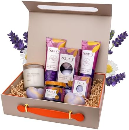 Saavy Naturals 9-Piece Spa Gift Set – Body Wash, Scrub & More – Plant-based Ingredients, Luxurious Spa Gift Basket for Women & Men –Mothers Day Gifts (Lavender Chamomile Gift Set) by SaavyNaturals