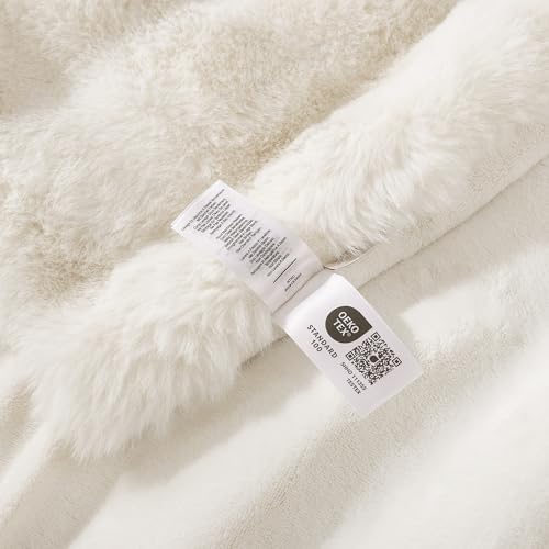 Amélie Home Faux Fur Throw Blanket for Bed, Ultra Soft Fuzzy Plush Bubble Blanket for Bedroom & Bed Decor, 108"x90", Cream White - Image 5