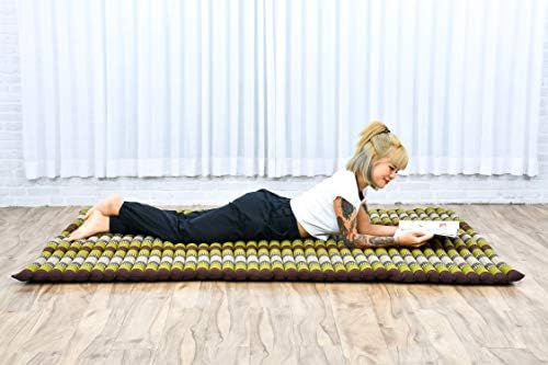 Leewadee - Foldable Floor Mattress - Japanese Roll Up Futon -Trifold Tatami Mat- Guest Floor Bed - Camping Mattress - Thai Massage Mat, Kapok Filled, 75 x 57 inches, Brown Green - Image 2
