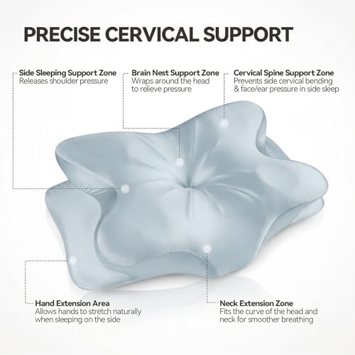 Cervical Neck Pillow for for Neck Support,Ergonomic Memory Foam Contour Pillow with Wrinkle-Resistant Silky Satin Fabric Cover,Orthopedic Bed Pillow for Side,Back,Stomach Sleepers,Blue - Image 3