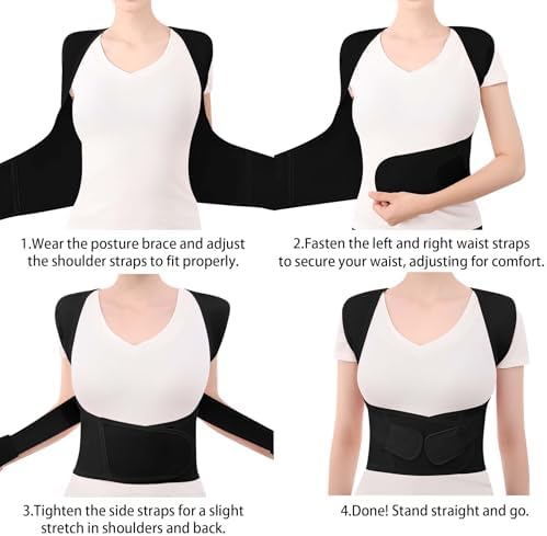 Posture Corrector for Women and Men Back Brace Upper Support Straightener Shoulder Adjustable Breathable Hunchback Pain (Black, Small) - Image 5