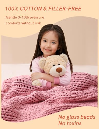 YnM Cooling Weighted Blanket, 100% Cotton Handmade Chunky Knitted Blanket, Weighted Lap, Breathable Heavy Blankets, Machine Washable Throw for Sleep or Home Decor (Light Pink, 48x72 Inch, 12lbs) - Image 3