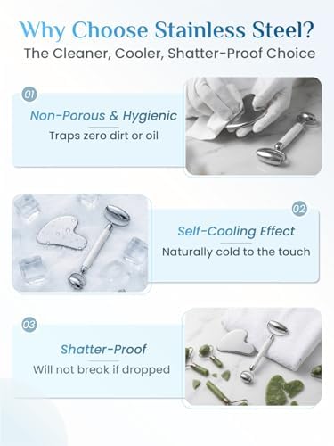 Rena Chris Stainless Steel Gua Sha Face Roller for Puffiness and Sculpting - Image 3