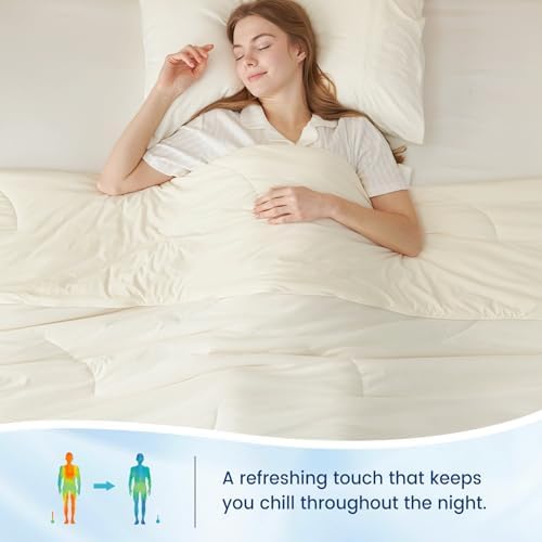 Cozy Bliss Cooling Comforter Cali King Size, Reversible Lightweight Cooling Blankets for Hot Sleepers and Night Sweats, Q-Max>0.45 Soft Breathable Silky Smooth Summer Comforter, Snow Ivory, 106"x96" - Image 4