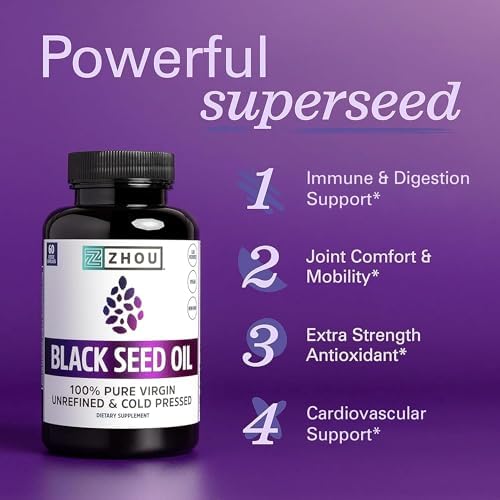 Zhou Black Seed Oil & Capsules - Hair & Skin - 8 fl oz Bottle & 60 Capsules - Image 4