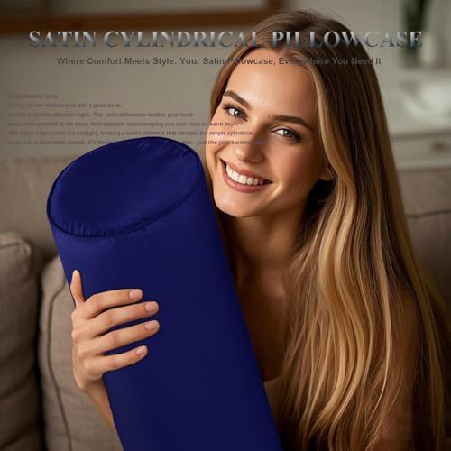 Satin Cylinder Pillowcase | Silk-Like Roll Bolster Pillow Cover with Hidden Zipper | Neck Roll Covers for Hair & Skin Friendly（ Navy Blue 24" x 6" ） - Image 2