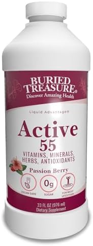 Buried Treasure Active 55 Plus - 32 serv, Liquid Multivitamin for Seniors, Vegan, Sugar-Free, Natural Immune Support, Vitamins & Super-Foods Blend by BuriedTreasure