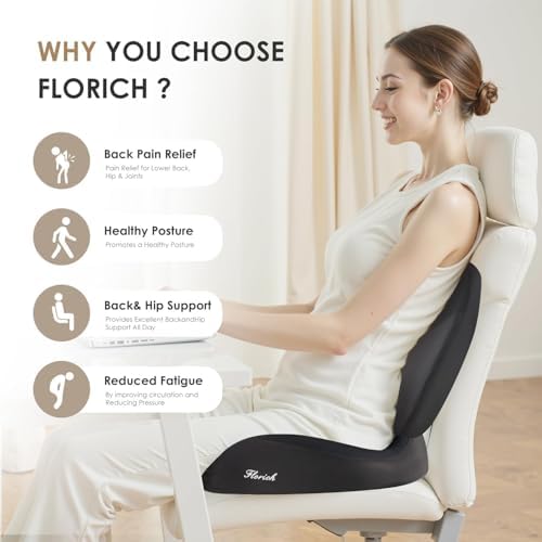 FLORICH Upgraded Ergonomic Memory Foam Car Seat Cushion with Lumbar Support, Non-Slip, Washable Driving Seat Cushion for Back & Sciatica Pain Relief, Large Car Seat Cushion Driver, Office-Black - Image 6