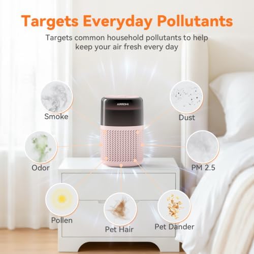 AIRROMI HEPA Air Purifier for Bedroom&Home,Pet Air Purifier for Home Pets,Removes Pet Odor,Cat Litter Smell,Dust,Smoke&Allergies,Quiet Room Air Purifier with Scents,360°Air Cleaner,A2005 Pink - Image 3