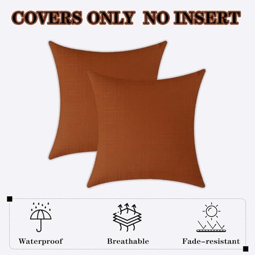 Kevin Textile Outdoor Waterproof 26”x26” Pillow Covers 2 Pack, Burnt Orange - Image 7