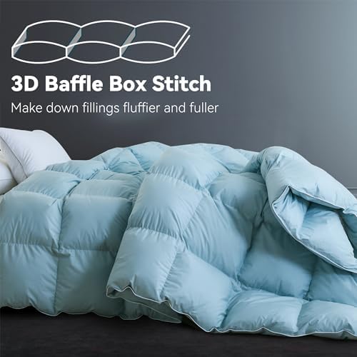SNOWMAN Premium Down Comforter Cal King, Blue Duvet Insert All Season - Image 5