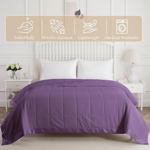 COMFLIVE Queen Down Alternative Blanket - Lightweight Satin Trim, Purple - Image 2