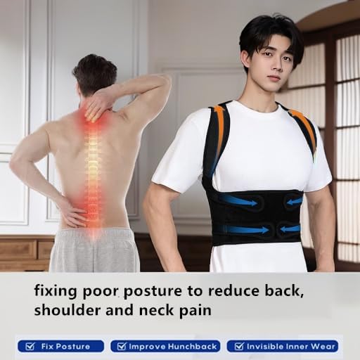 Back Brace for Women and Men,Shoulder Straightener,Back straightener,Adjustable Posture Corrector Suitable for Upper and Lower Back Pain Relief-Scoliosis,Hunchback,Spine Corrector（Black，M） - Image 3