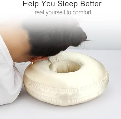 Washable Silky Satin Ear Piercing Pillow with Removable Pillowcase Smooth Cooling Donut Pillows Hole for Ear Pain Relief CNH Sleeping Pressure Sore Side Sleepers Ear Guard Protector, Champagne - Image 3