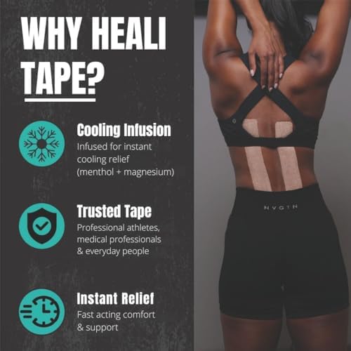 Heali Kinesiology Tape with Magnesium and Menthol, 20 Pcs Precut Strips, K Tape Roll, Knees, Physical Therapy Sports Tape for Knees, Joints & Muscles, Water Resistant, Beige Inspiration - Image 3