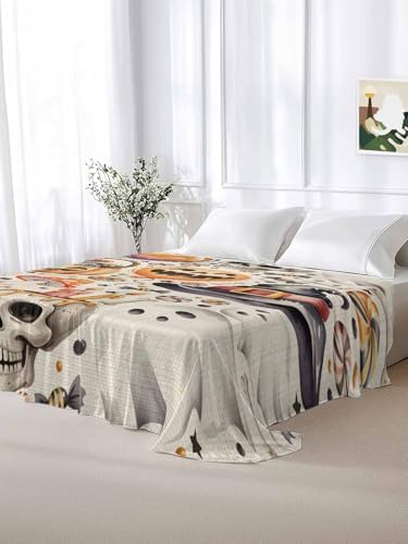 Halloween Twin Flat Sheet Candy Pumpkin Flat Sheets Only Soft Bedding Top Sheets Luxury Hotel Quality Witch Hat Eyeball Skull Ghost Linen Twin Bed Sheet for All Season Bedroom Dorm Halloween Decor - Image 6