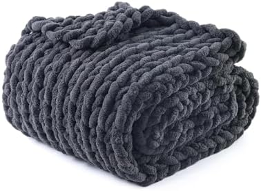 YnM Chunky Throw Blanket, Medium-Weight, Hand Knitted with Chenille Yarn, Skin Friendly, Ventilated and Breathable, Machine Washable, Home Décor Piece for Couch, Sofa and Bed (Lava Grey, 60x80 Inch) by YNM