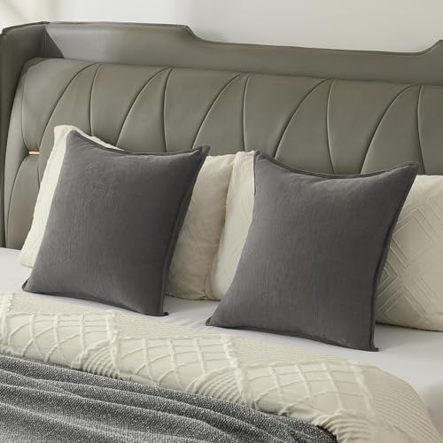 FUTEI Pack of 2 Chenille Throw Pillow Covers 22x22 Inch, Dark Grey - Image 6