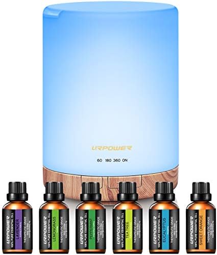 URPOWER 300ml Essential Oil Diffuser with 6 Bottles 10ml Most Popular 100% Pure Aromatherapy Essential Oils, Aroma Gift Set Cool Mist Humidifier with 15 Lighting Modes Light for Bedroom Home Office by URPOWER