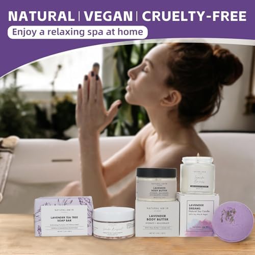 Natural Amor 5-Piece Lavender Spa Gift Set – Bath Bomb, Body Butter, Bar Soap, Bath Salt, Candle – Relaxing Self Care Kit for Women – Gift Box for Birthday, Thank You, Get Well - Image 6
