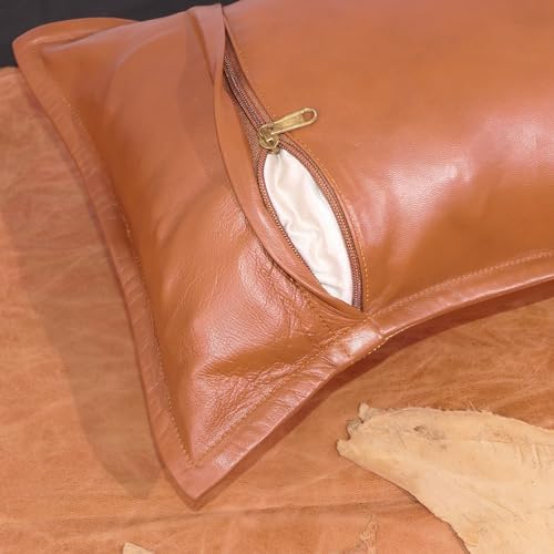 LL LEATHER LOVERS 100% Lambskin Leather Pillow Cover - Sofa Cushion Case - Decorative Throw Covers for Living Room & Bedroom, Mango Tan Antique Pack of 2-10X18 Inch - Image 7