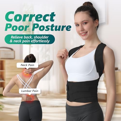 Posture Corrector for Women and Men, Adjustable Shoulder Straightener with Full Back Support, Relief for Lower & Upper Back Pain, Spine, Scoliosis Relief (Black, Small) - Image 2