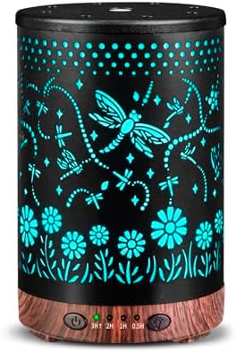 Essential Oil Diffuser 120ML Metal Aromatherapy Diffuser with Timer, Cool Mist Humidifier with Auto Shut-Off & 7 Color Lights for Home Office Spa (Dragonfly) by JOYOLO
