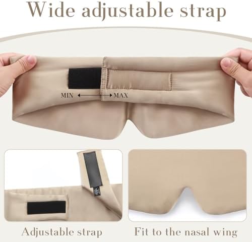 SECZIPE 100% Mulberry Silk Sleep Mask Eye Mask for Women Man with Adjustable Band, for Side Sleeper Blackout Sleep Mask for Travel Rest and Office Large Size (Taupe) - Image 4