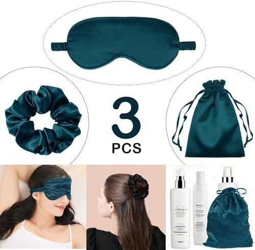 3Pcs Satin Eye Mask Silk Sleep Masks Set Silky Blindfold Eyeshade Blackout Eyes Cover Pouches Bag Scrunchy Wedding Gift - Image 2