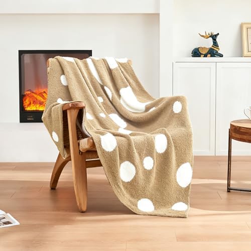 CozeCube Reversible Knit Throw Blanket, Beige White Polka Dot, 60"x80" - Image 6