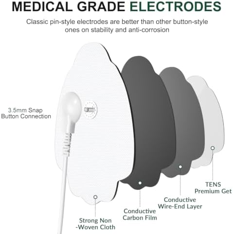 Belifu TENS Unit Electrode Pads Reusable Self-Adhesive Replacement Massage Pads Latex Free, Standard Connection Snap on 3.5mm Cable for Tens EMS Massager - Image 5