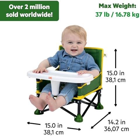 Bright Starts John Deere Pop 'N Sit Portable Booster Chair, Floor Seat, Indoor/Outdoor Use, Compact Fold, Green and Yellow, 6 Mos - 3 Yrs - Image 3