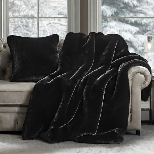 EVERGRACEHOME Faux Chinchilla Fur Throw Blanket, 50"x60", Black Noir Mink - Image 5