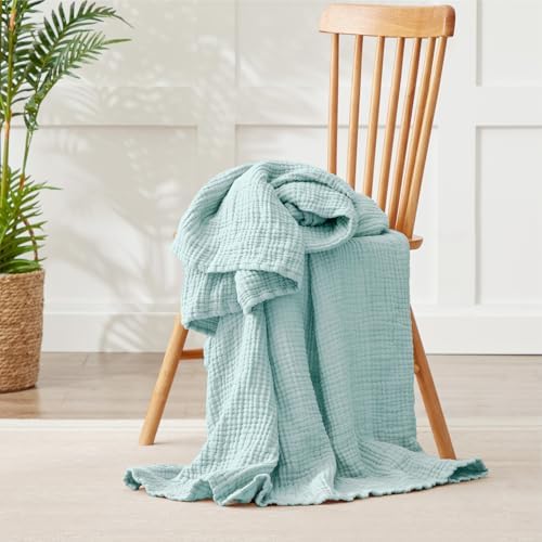 100% Cotton Muslin Blanket 40" x 40", Breathable and Lightweight Cotton Twin Blankets, Soft Cooling Summer Gauze Blanket for All Season, Mint - Image 6