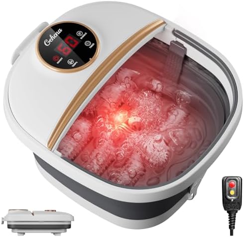 GEHONA Collapsible Foot Spa Bath with Heat,Foot Massager with Two Side Supports,Leakage Protector,Temperature Control,Bubbles,Red Light,Timer, Feet Spa Tub,Feet Soaker,Gifts (Beige) by Unknown
