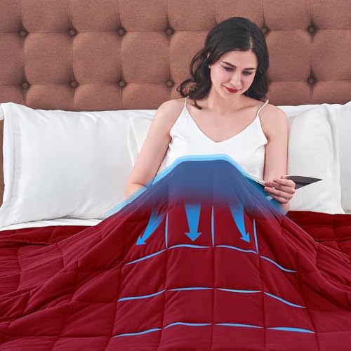 yescool Weighted Blanket for Adults (12 lbs, 60" x 80", Red) Cooling Heavy Blanket for Sleeping Perfect for 110-130 lbs, Queen Size Breathable Blanket with Premium Glass Bead, Machine Washable - Image 5