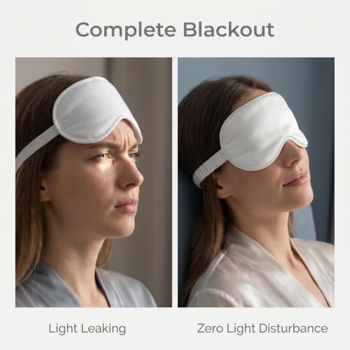 [1 Pack] QSYW Sleep Masks, Satin Eye Mask for Sleeping - Silky Eye Masks Bulk with Storage Bag & Elastic Strap, White - Image 6