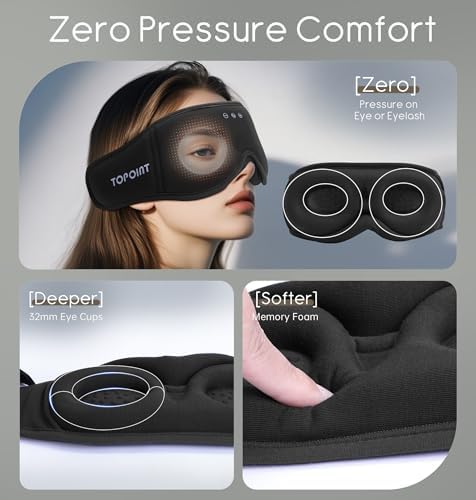 Sleep Mask with Headphones Bluetooth 5.4, TOPOINT 3D Eye Mask Blackout with Soft Bamboo Cotton for Side Sleepers Women Men, Sleep Headphones Earphones HD Speaker Microphone for Travel Meditation Gift - Image 4