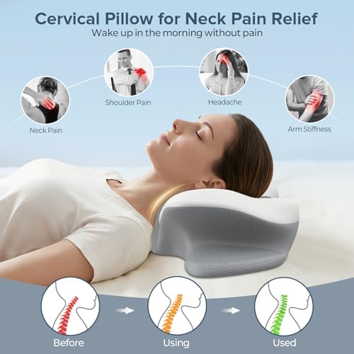 Cervical Neck Pillow for Pain Relief, Ergonomic Side Sleeper Pillow for Sleeping, Orthopedic Neck Support Contour Memory Foam Pillow for Side Back Stomach Sleepers, Ideal for Office Travel - Image 2