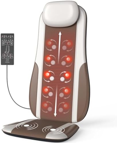 Shiatsu Back Massager with Heat, Massager Chair Pad for Pain Relief Deep Tissue with Smart Timer, Kneading Seat Cushion Vibration for Office, Home, and Travel Use by COMRELAX