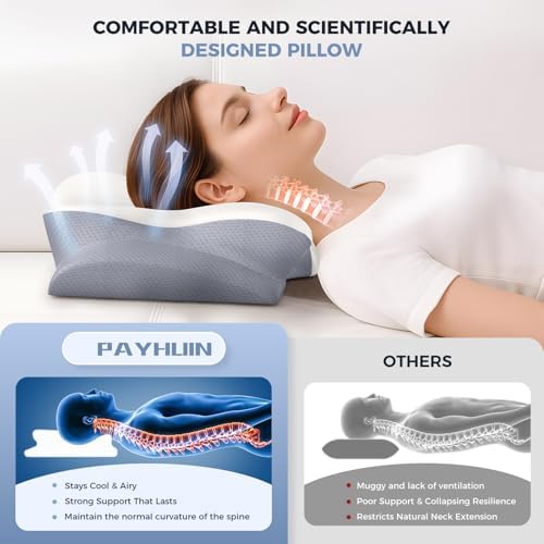 Cervical Neck Pillow, Memory Foam Pillows for Neck and Shoulder Pain Relief, 2 Heights Ergonomic Pillow with Breathable Ice Silk Cover, White - Image 2
