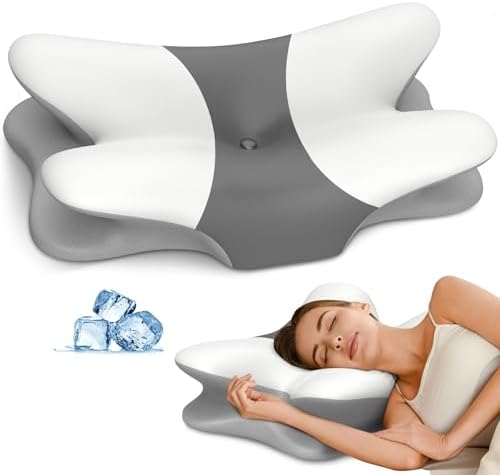 Cervical Pillow for Neck Pain Relief, Ergonomic Neck Pillow for Sleeping, Contour Pillow for Neck Support, Memory Foam Pillows for Side Back Stomach Sleepers(White&Grey) by Unknown