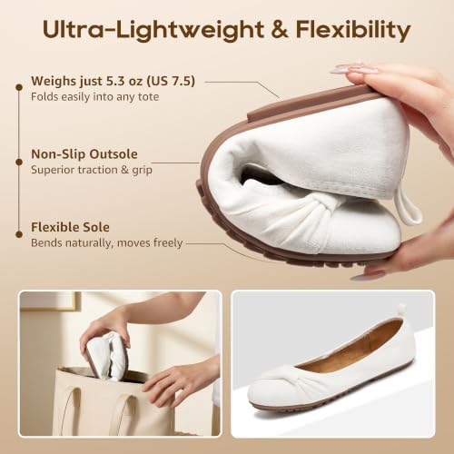 Ecetana Comfortable Ballet Flats for Women: Lightweight Cushioned Foldable Slip-On Work Shoes with Memory Foam - All Day Walking Comfort - Dressy Flats for Office Business - Image 5