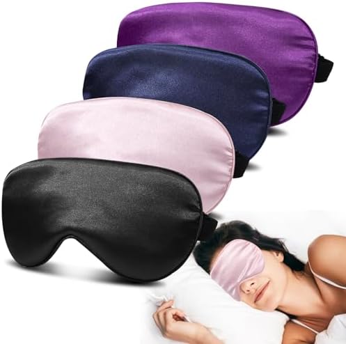 4 Pack Silk Sleep Mask, Blackout Eye Mask with Adjustable Strap by JroyJoy