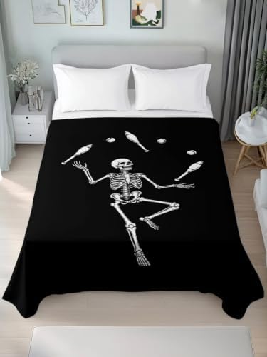 Halloween Twin Flat Sheet Juggling Skeleton Flat Sheets Only Soft Bedding Top Sheets Luxury Hotel Quality Circus Theme Funny Skull Bones Twin Bed Sheet for All Season Bedroom Dorm Halloween Decor - Image 4
